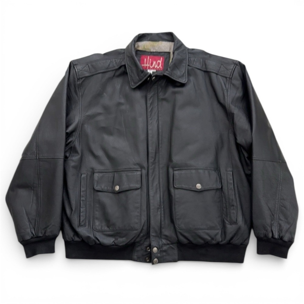 Vintage HIND Leather Bomber Jacket Black - Men's 3XL